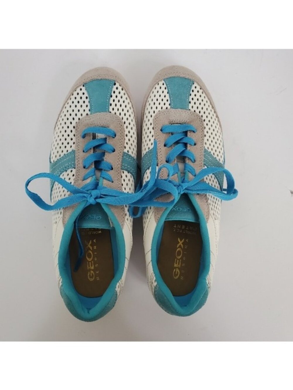 GEOX Respira Trainer Leather Blue Suede Sneaker EUC 6